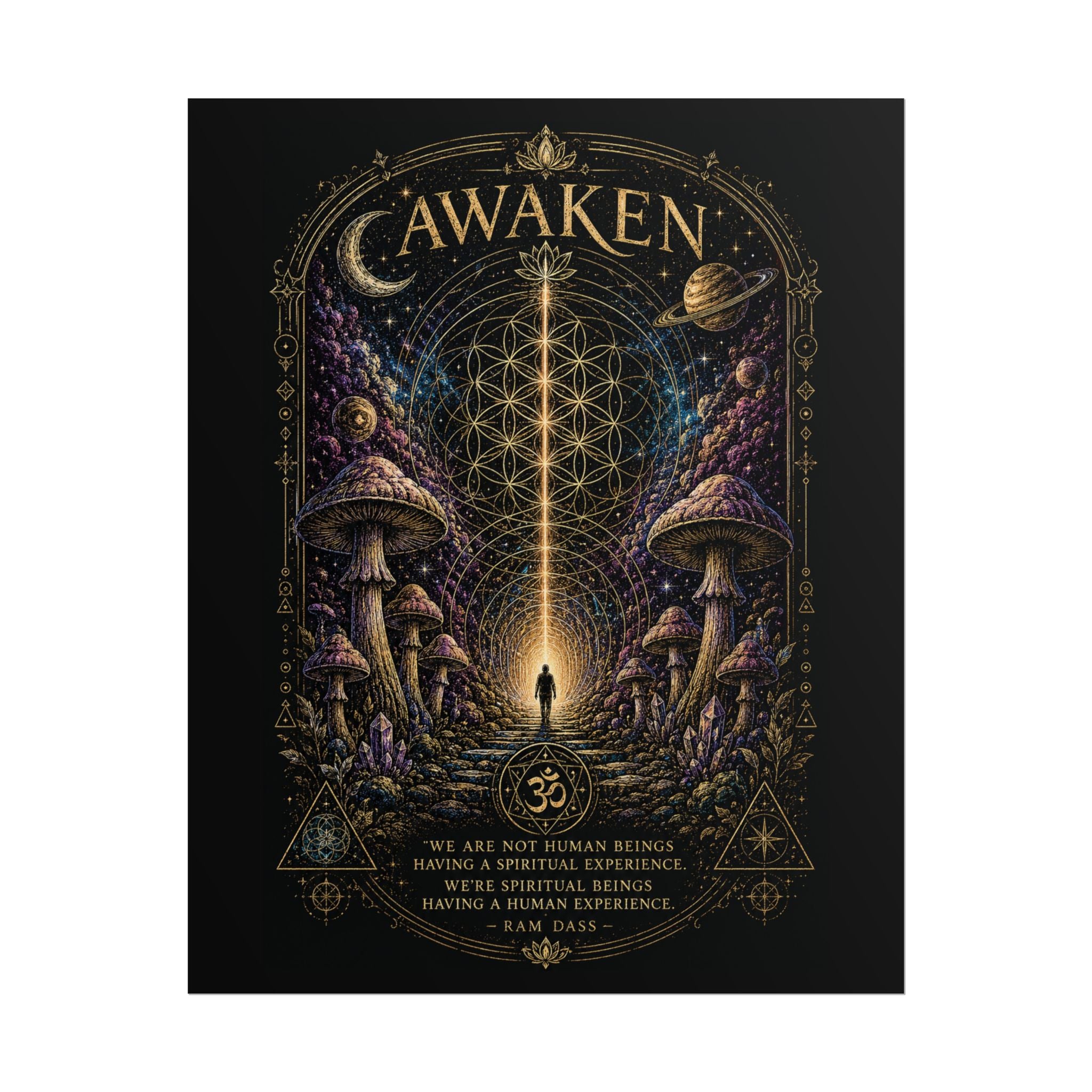 Awaken Mushroom Mystical Poster — Psychedelic Spiritual Wall Art (Rolled Poster)