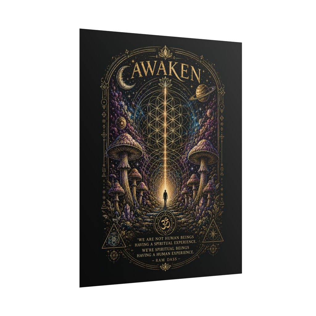 Awaken Mushroom Mystical Poster — Psychedelic Spiritual Wall Art (Rolled Poster)