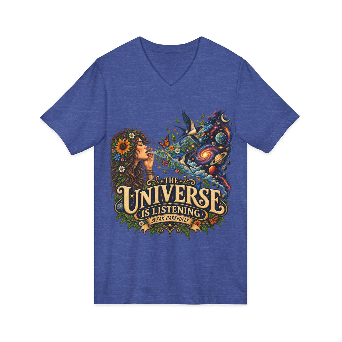 The Universe Is Listening – Unisex V-Neck Graphic Tee