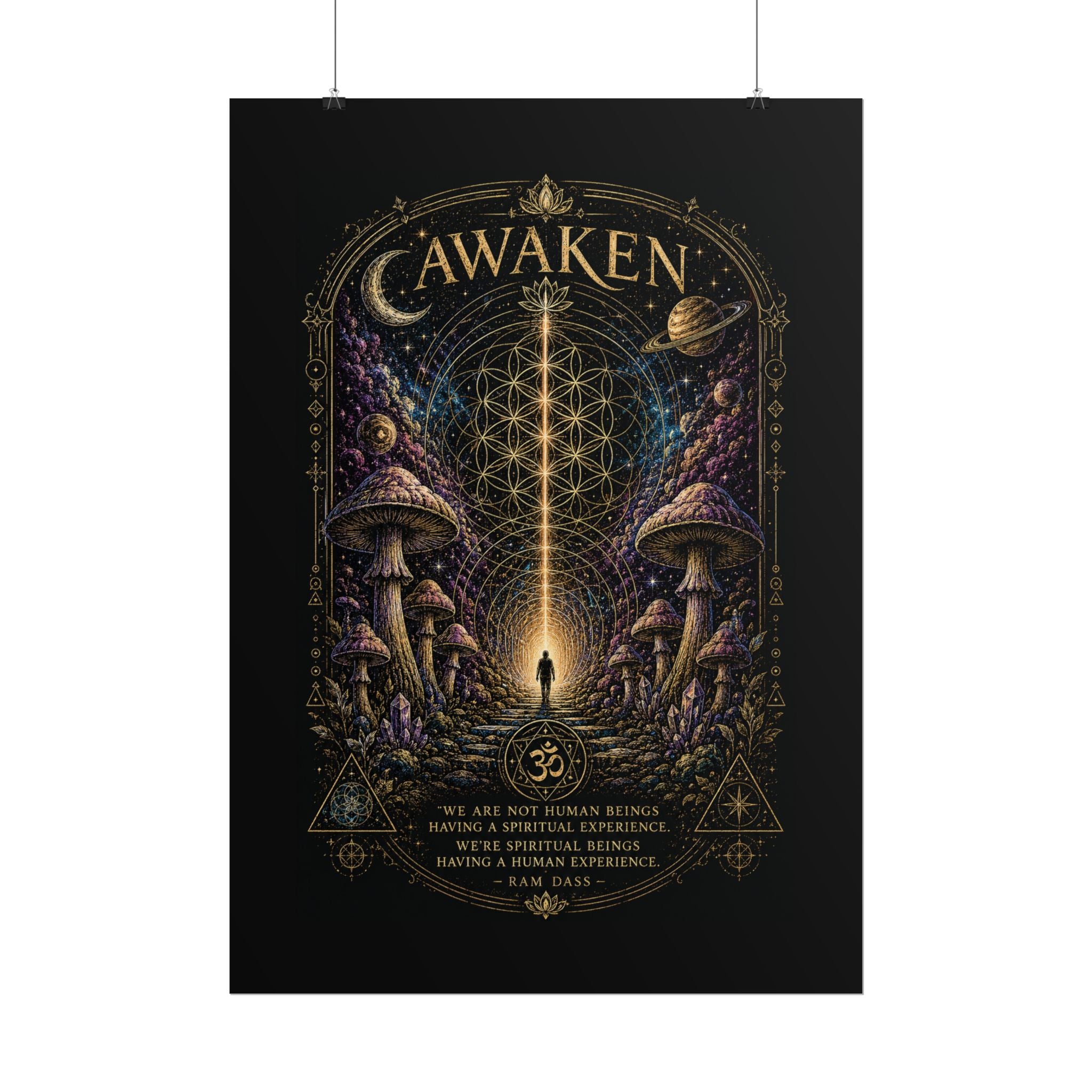 Awaken Mushroom Mystical Poster — Psychedelic Spiritual Wall Art (Rolled Poster)