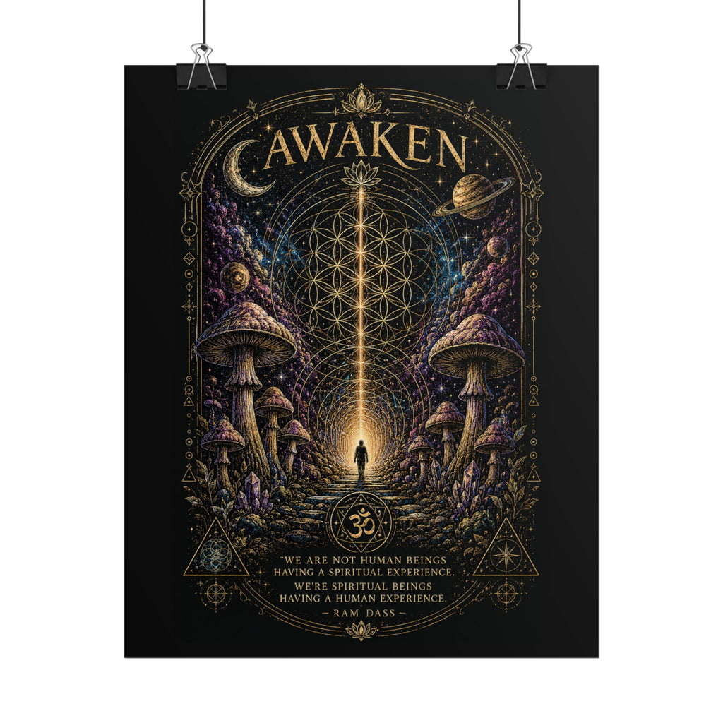 Awaken Mushroom Mystical Poster — Psychedelic Spiritual Wall Art (Rolled Poster)