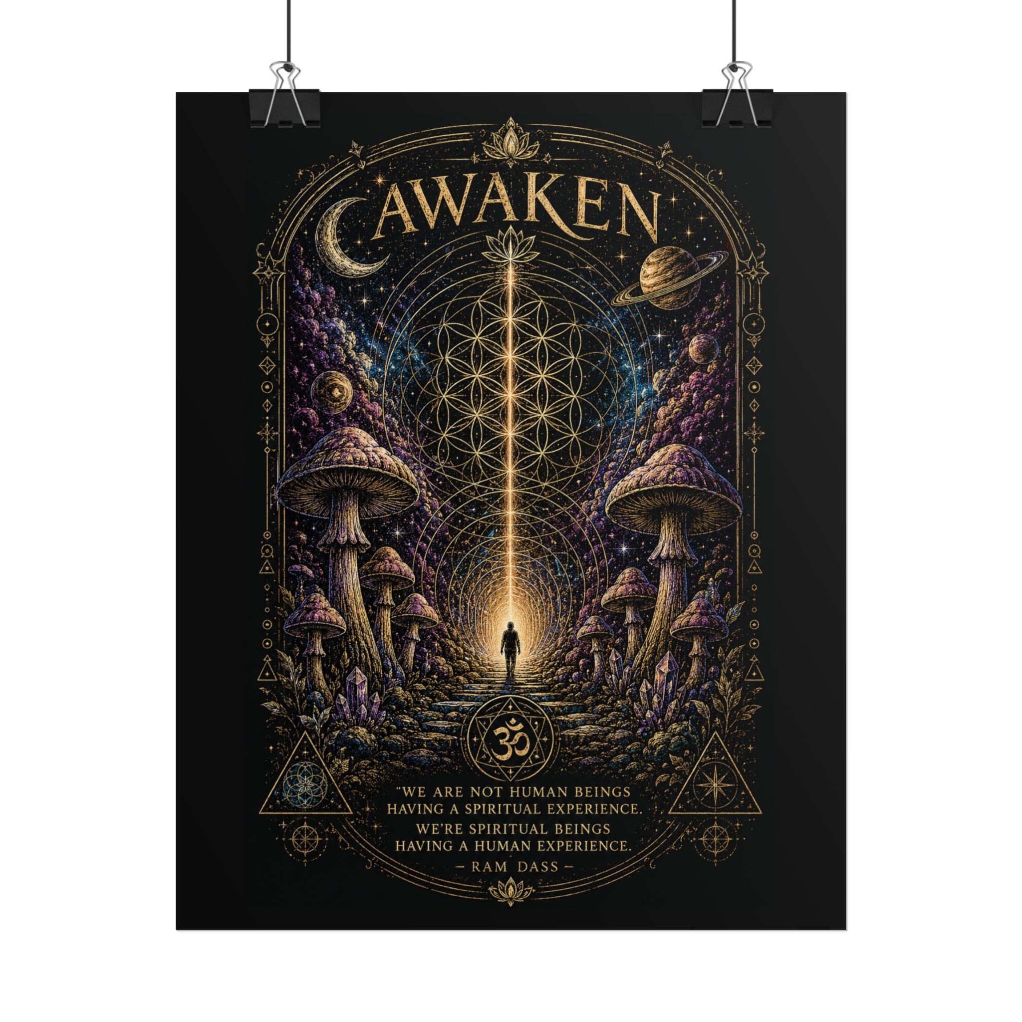 Awaken Mushroom Mystical Poster — Psychedelic Spiritual Wall Art (Rolled Poster)