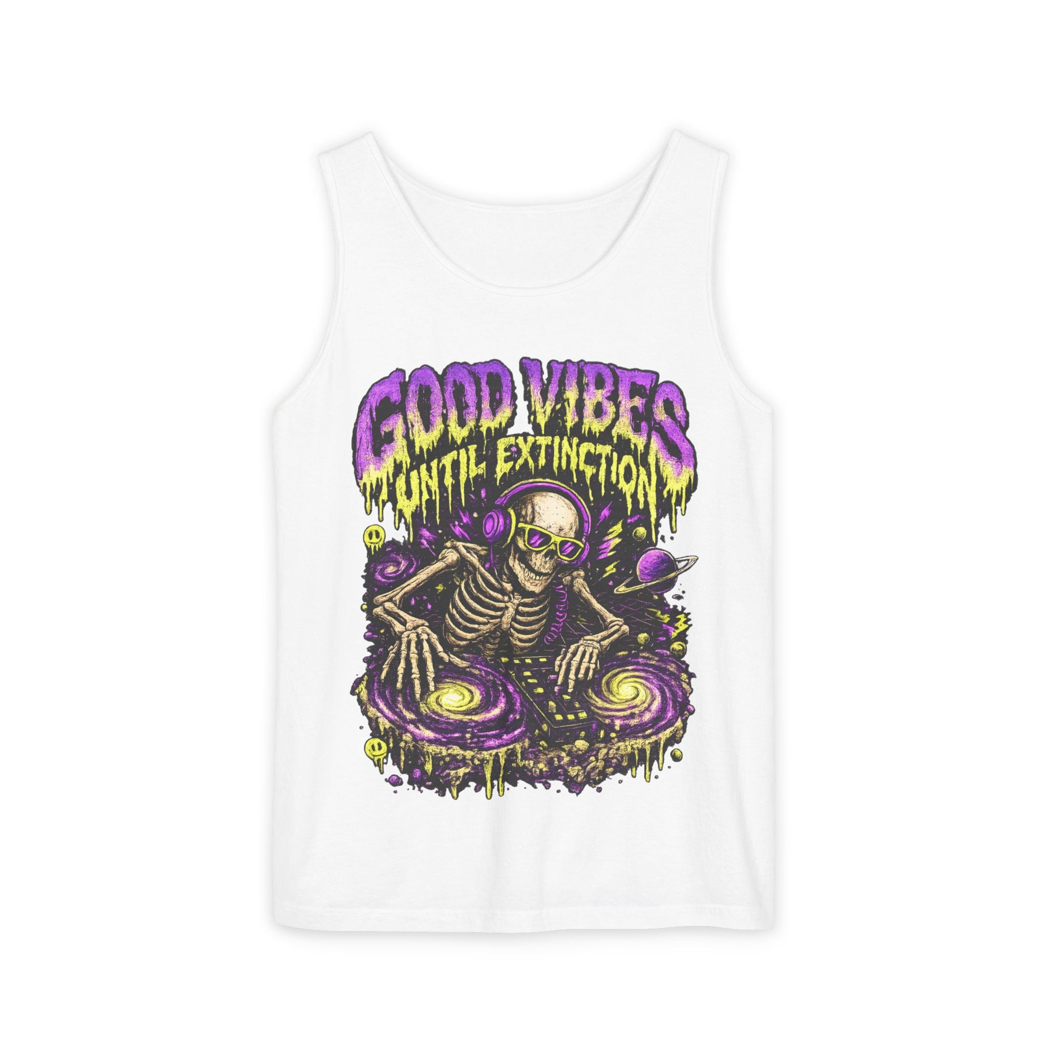 Good Vibes Until Extinction Tank Top | Cosmic Skeleton DJ Tank Top