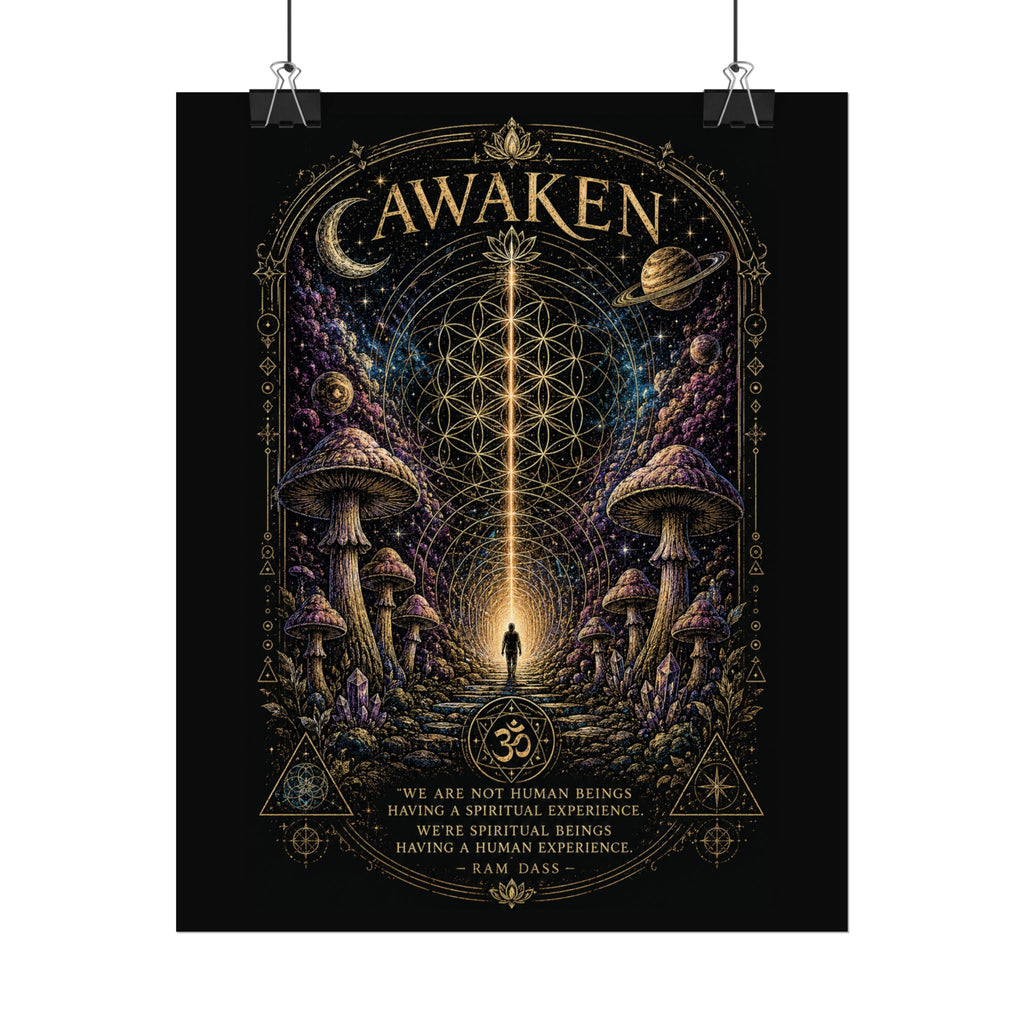 Awaken Mushroom Mystical Poster — Psychedelic Spiritual Wall Art (Rolled Poster)