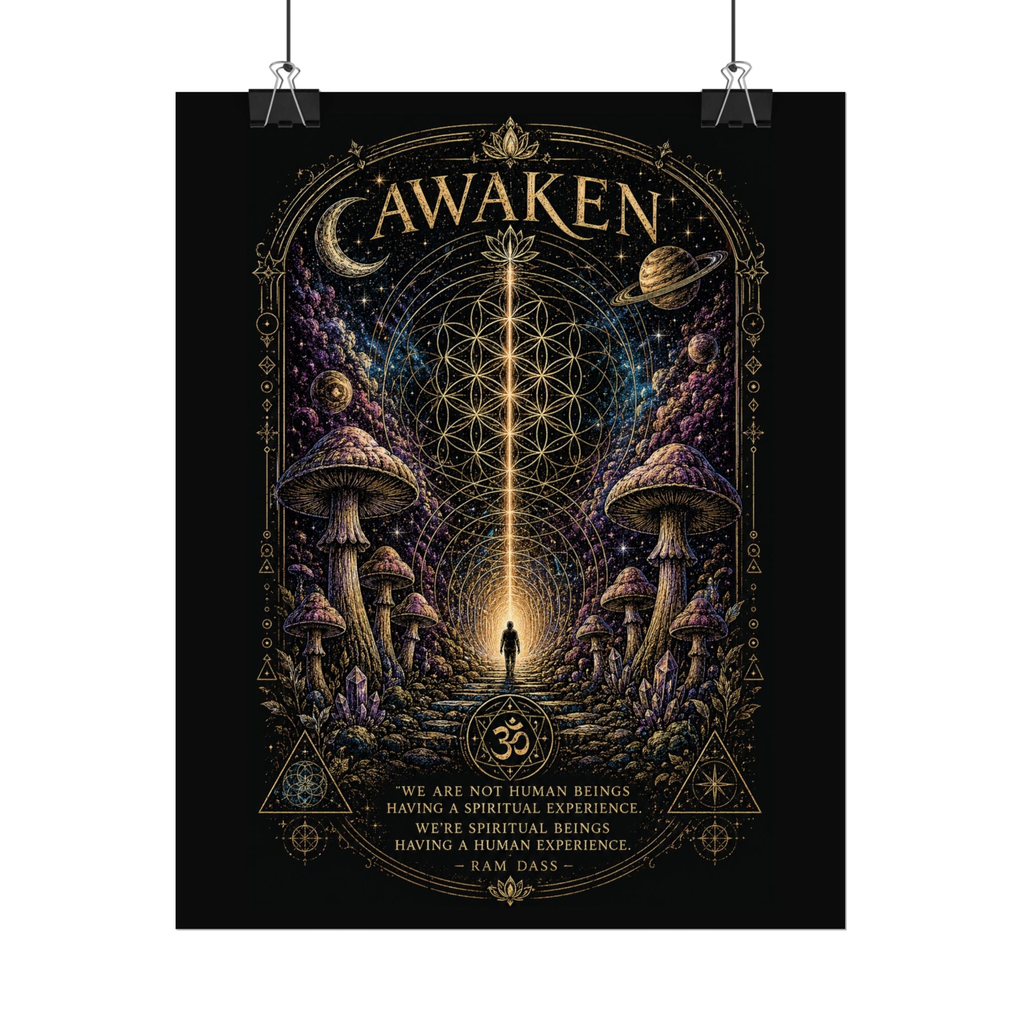 Awaken Mushroom Mystical Poster — Psychedelic Spiritual Wall Art (Rolled Poster)