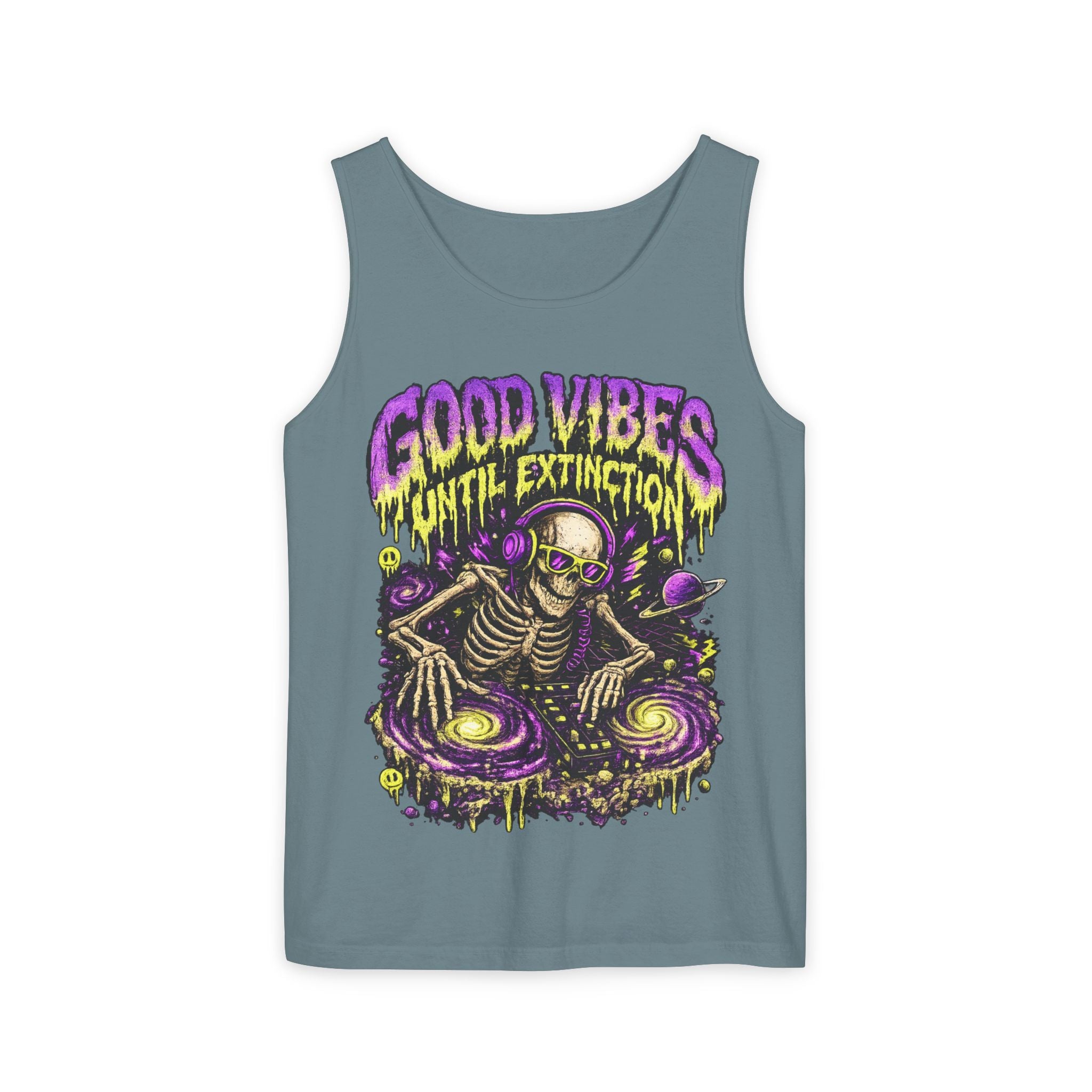 Good Vibes Until Extinction Tank Top | Cosmic Skeleton DJ Tank Top
