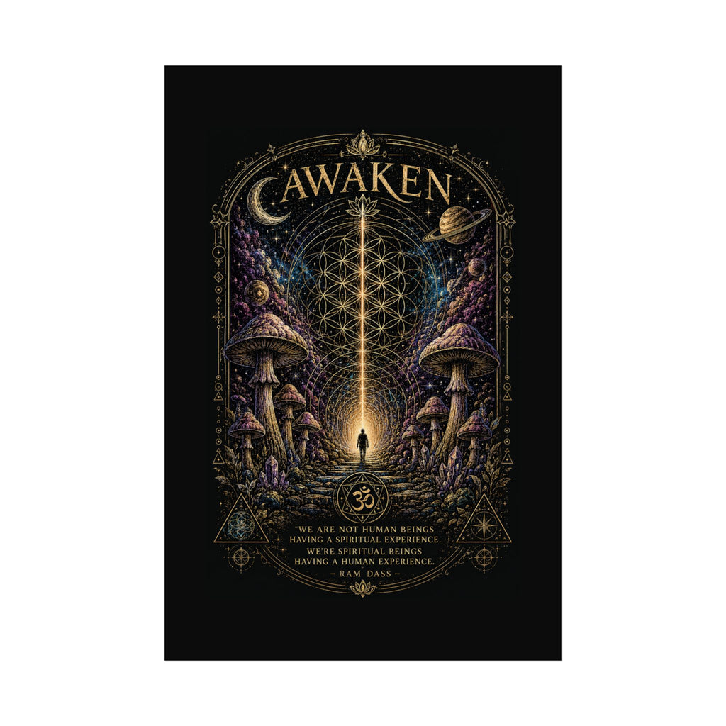 Awaken Mushroom Mystical Poster — Psychedelic Spiritual Wall Art (Rolled Poster)