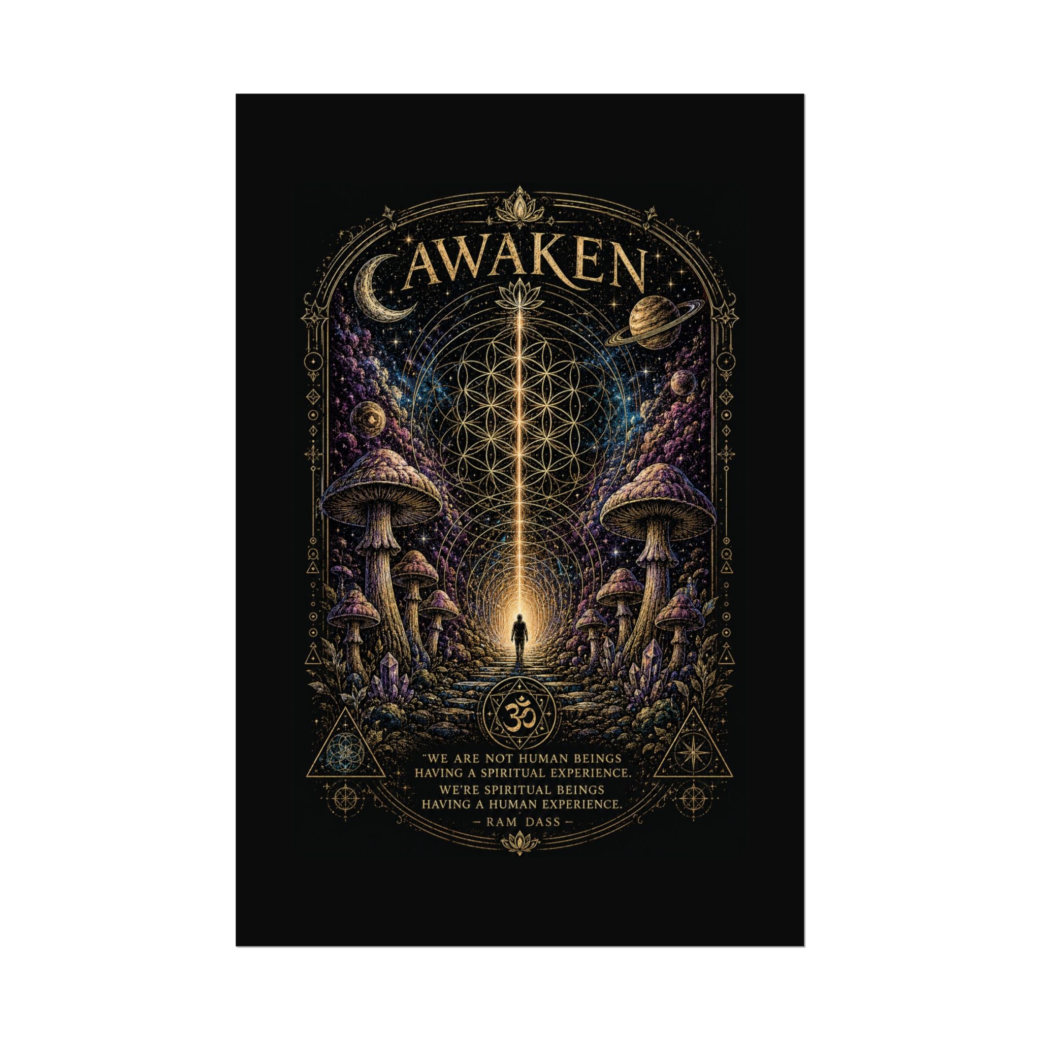 Awaken Mushroom Mystical Poster — Psychedelic Spiritual Wall Art (Rolled Poster)