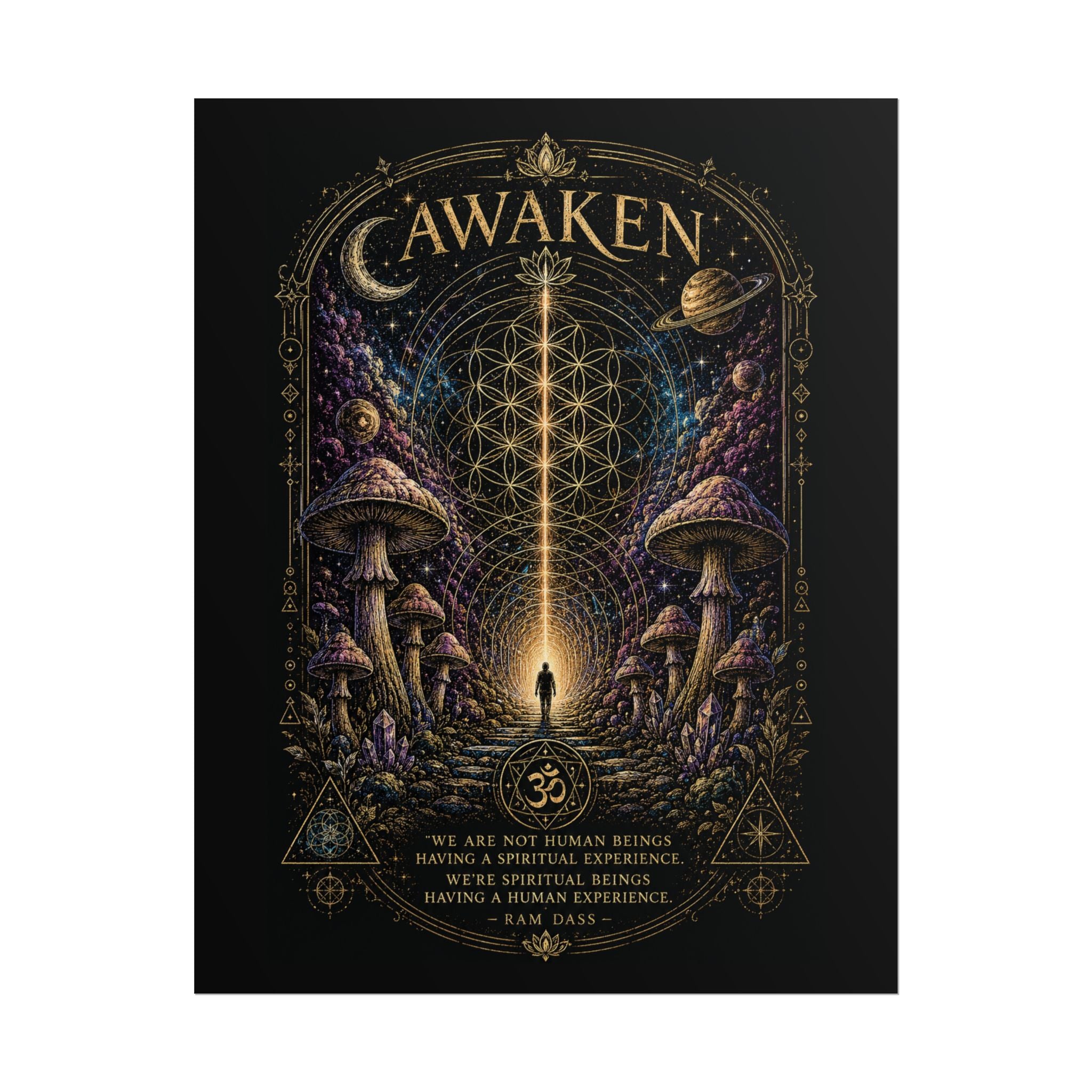 Awaken Mushroom Mystical Poster — Psychedelic Spiritual Wall Art (Rolled Poster)